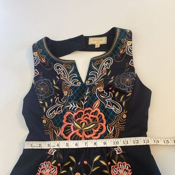 Anthropologie Moulinette Soeurs Navy Embroidered Perennial Mini Dress Size 2 - Picture 11 of 13